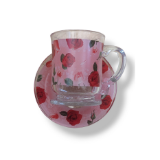  Taza y platillo de vidrio con un diseño floral 